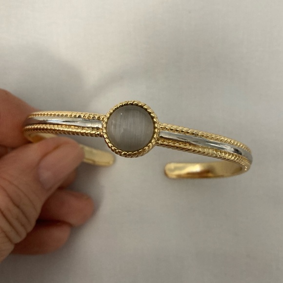 Talbots Jewelry - Talbots Two Tone Cuff Bangle Bracelet with Gray Cabochon